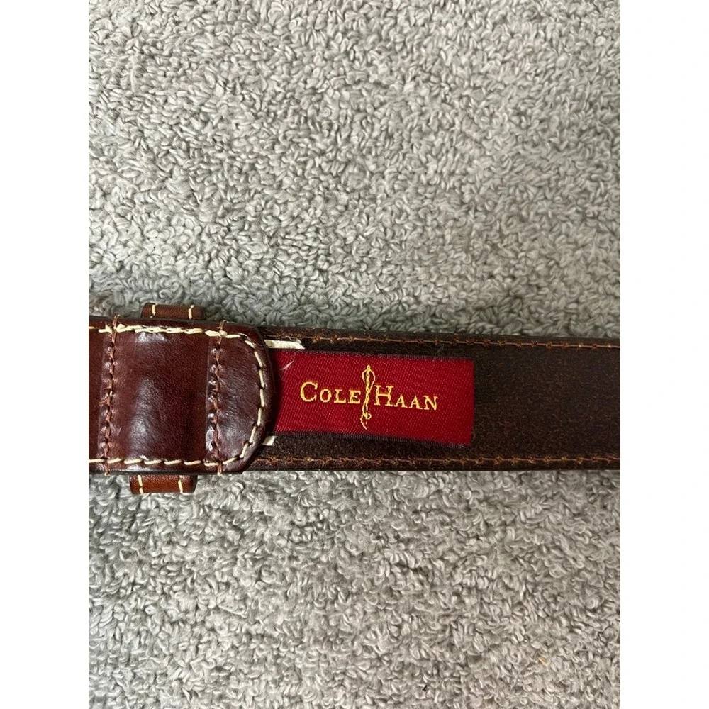 Cole Haan Mens Brown Leather Belt Solid Brass Buckle Crafted in England Size 34